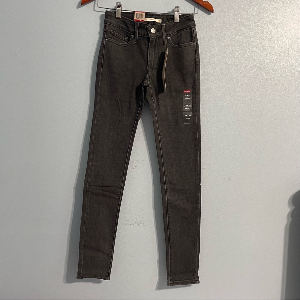 Levi's Women's 711 skinny 24x30dark grey stretch long Jeans #5